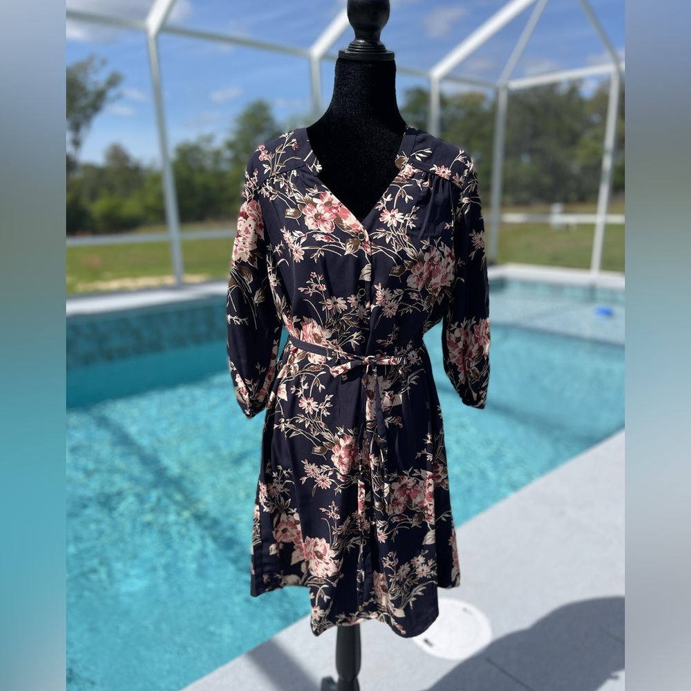 Blue Floral Shirt dress! 3/4 sleeves
